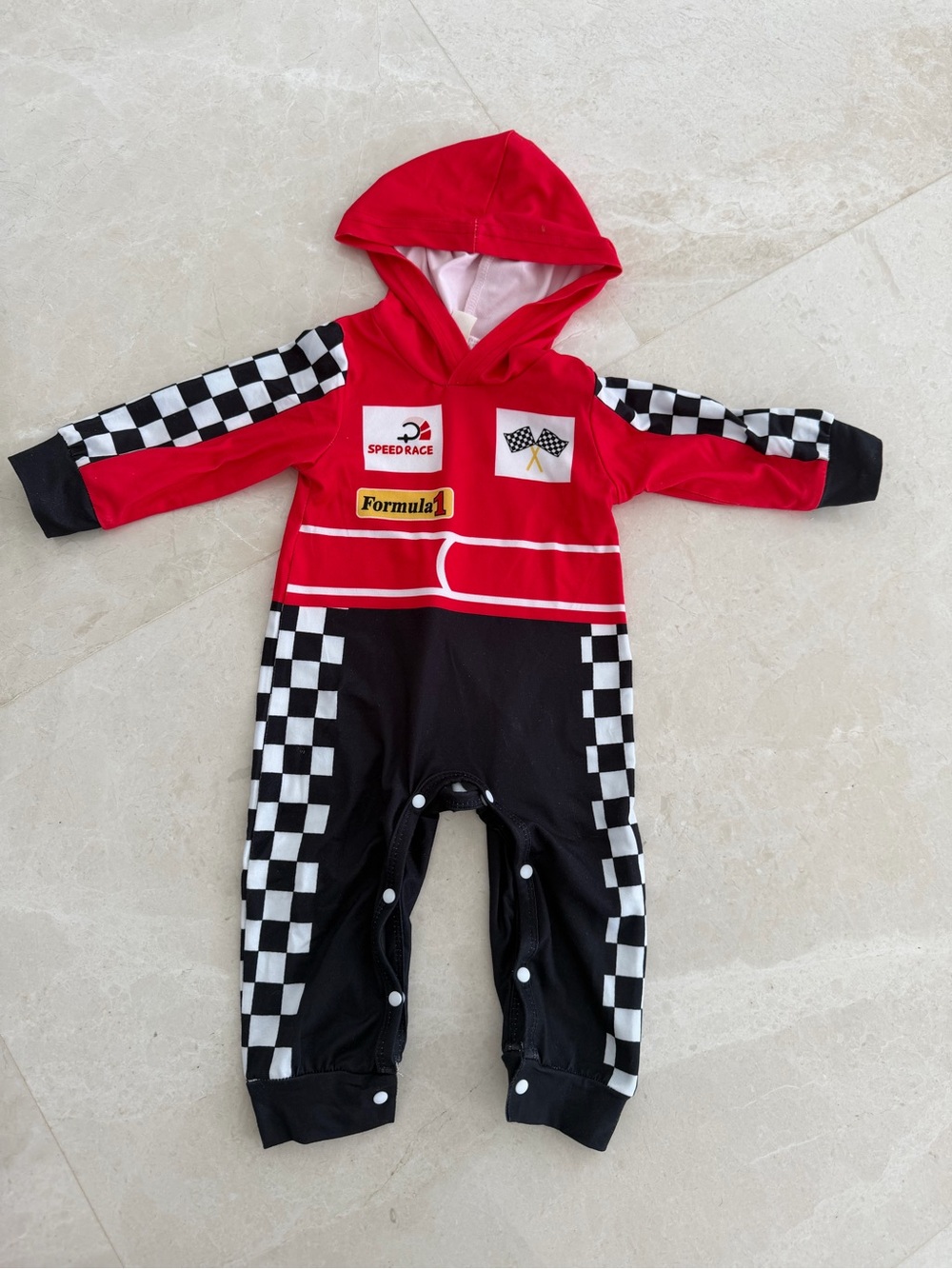 Formula 1 Red & Black Racing Hooded One-Piece Costume